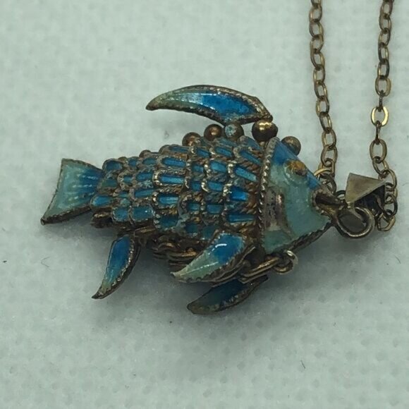 Antique 14k Gold Filled Blue Fish Necklace - Picture 5 of 5